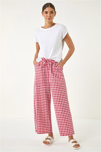 Gingham Tie Waist Cropped Trouser 18121078