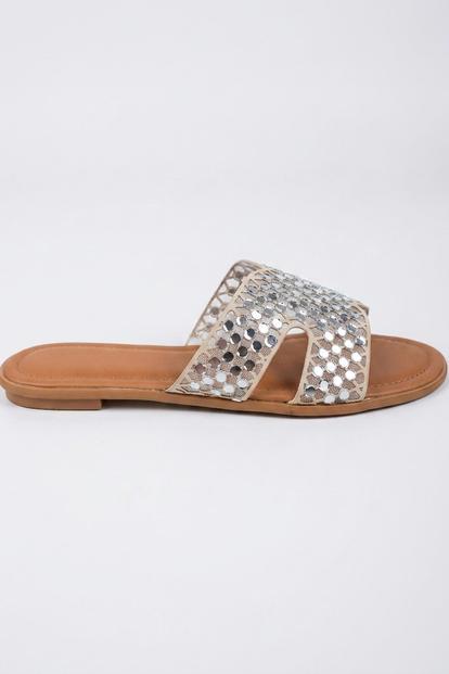 Black Cordelia Mirrored Disc Embellished H Sandals
