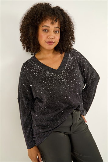Black Curve Sparkly Knit Top