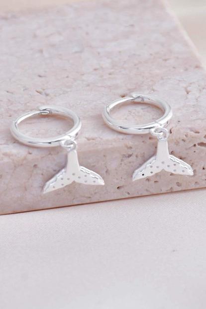 Metallic Sterling Silver Whale Tail Hoop Earrings