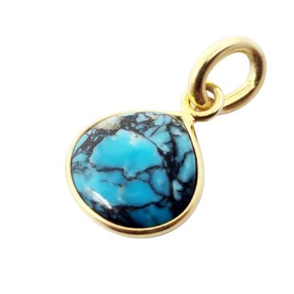 Metallic Gold Vermeil Round Tibetan Turquoise December Birthstone Bezel Pendant