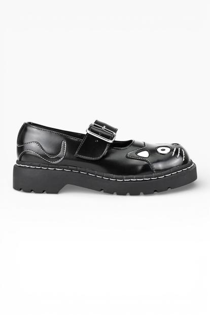 Black Mary Jane Leather Goth Shoes - T2025
