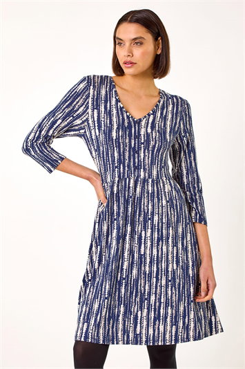 Tie Dye Button Detail V-Neck Dress 14628260