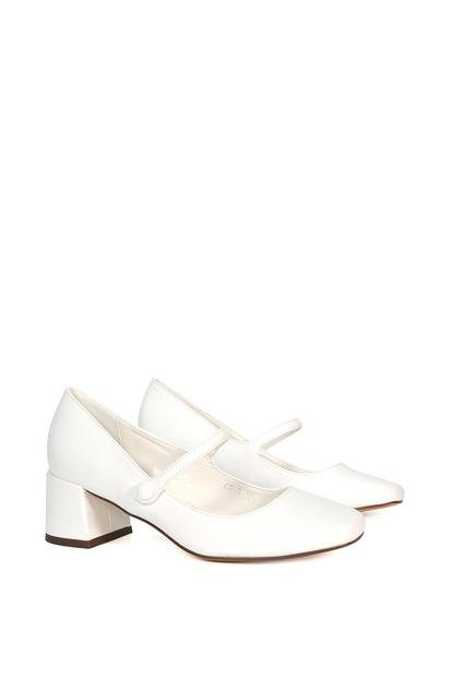 White 'Leneka' Mary Jane Low Block Heel Court Shoes