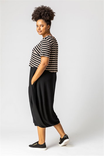Curve Stripe Contrast Print Jersey Dress 14165306