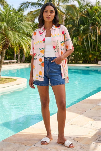Fruit Print Collared Shirt 10209146