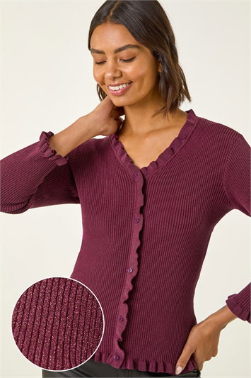 Red V-Neck Ruffle Knit