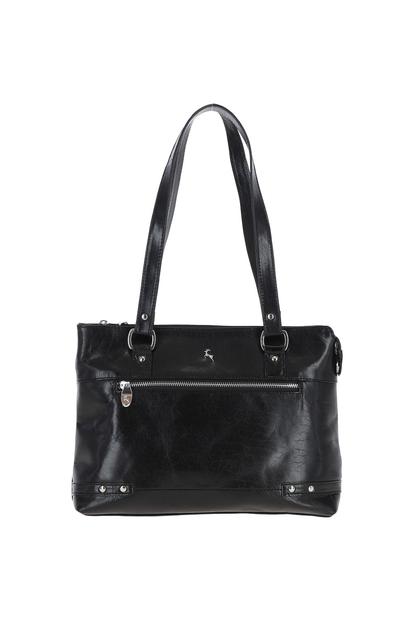 Black 'Velutto Eleganza' Zip Mid Section Real Leather Shoulder Bag