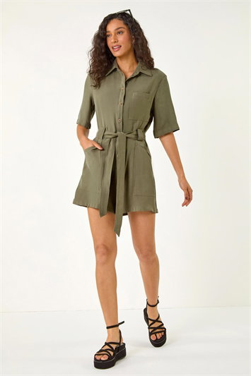 Dusk Stretch Buttoned Belted Pocket Playsuit 14515340