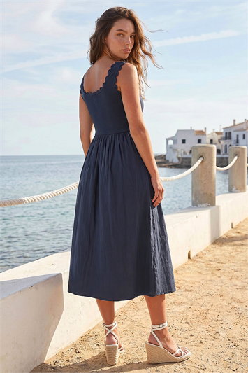Petite Cotton Scallop Trim Dress 14922460