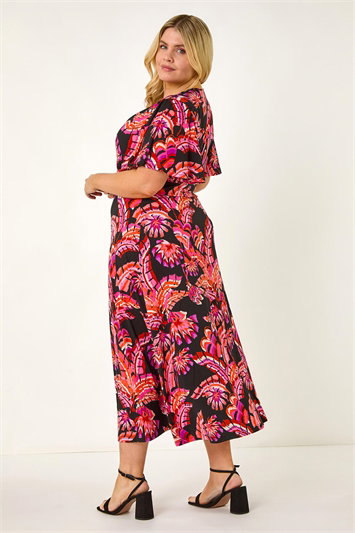 Curve Leaf Print Wrap Midi Dress 14700672