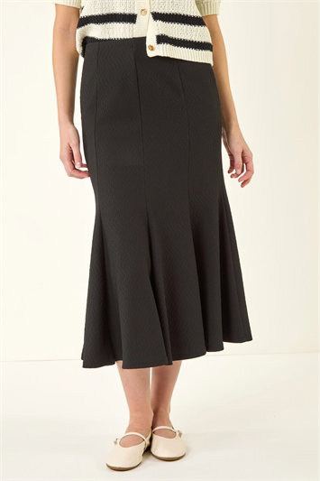 Black Textured Panel Stretch Maxi Skirt