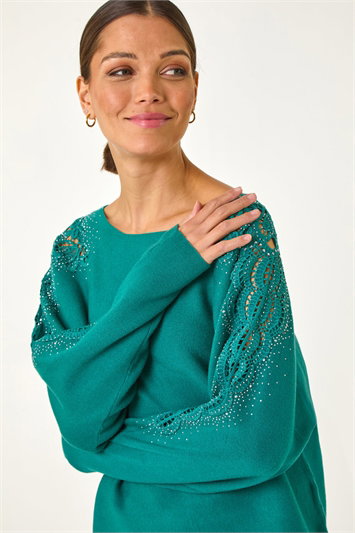 Green Sparkly Sleeve Knit Jumper