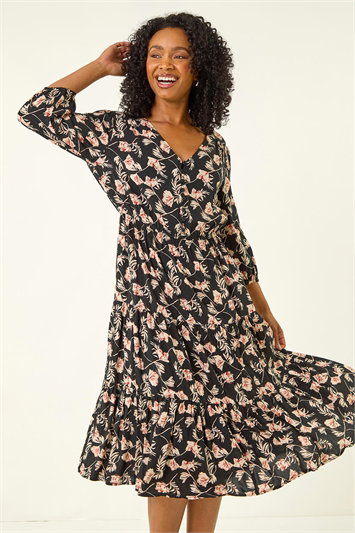 Petite Floral Tiered Midi Dress 14793308