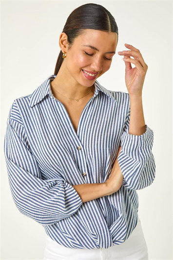 Blue Twisted Hem Striped Shirt