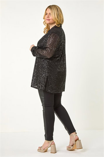 Curve Sequin V-Neck Stretch Shirt 19315708