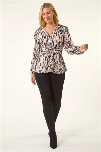 Petite Abstract Twist Front Top 20237908