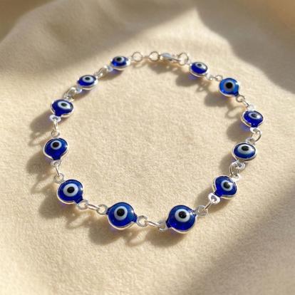 Metallic Evil Eye Rhodium Plated Silver Protection Bracelet
