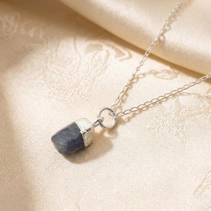 Metallic Sterling Silver Raw Sapphire Crystal Necklace