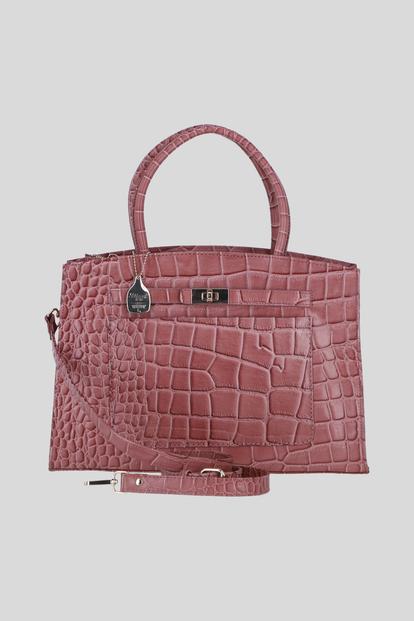 Black Real Leather Structured Handbag With Detachable Strap