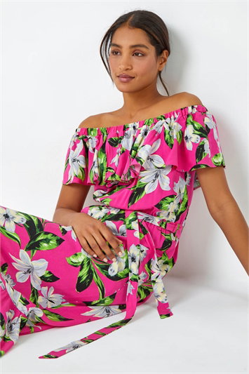 Tropical Bardot Stretch Midi Dress 14407332