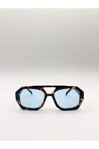 Blue Tortoiseshell Sunglasses With Blue Lenses