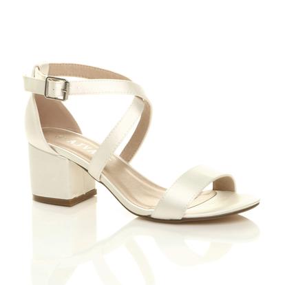 Pink Mid Block Heel Crossed Straps Sandals