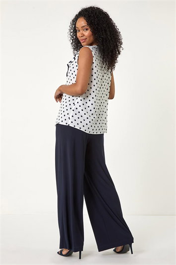 Petite Contrast Spot Print Frill Top 20194694