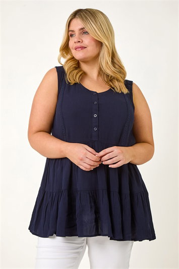 Blue Curve Lace Detail Vest Top