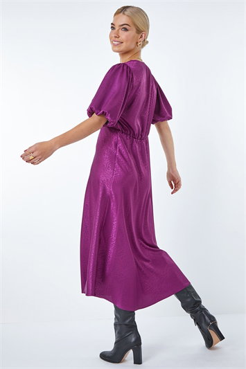 Puff Sleeve Satin Midi Dress 14345874