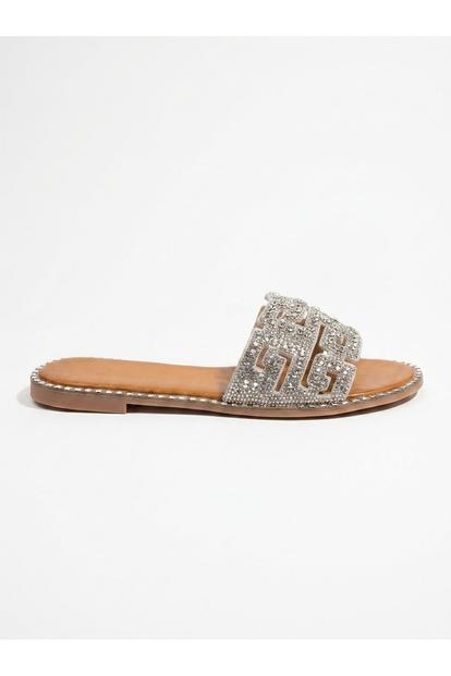 Black Pearl Geometric Rhinestone Embellished Sliders