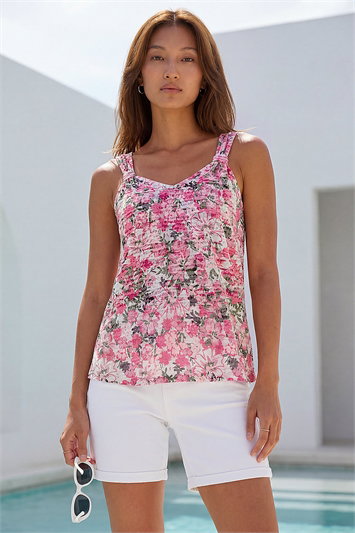 Pink Burnout Floral Print Vest Top