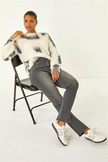 Grey Slim Leg Stretch Mom Jeans