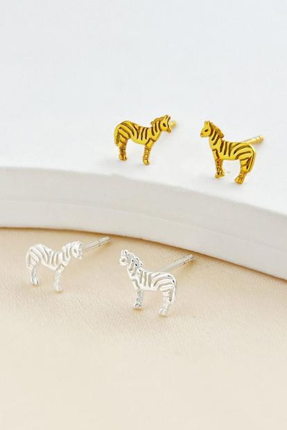 Metallic Sterling Silver Zebra Stud Earrings