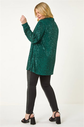 Curve Sequin V-Neck Stretch Shirt 19315739