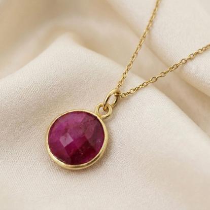 Metallic 18Ct Gold Vermeil Plated Round Ruby Necklace