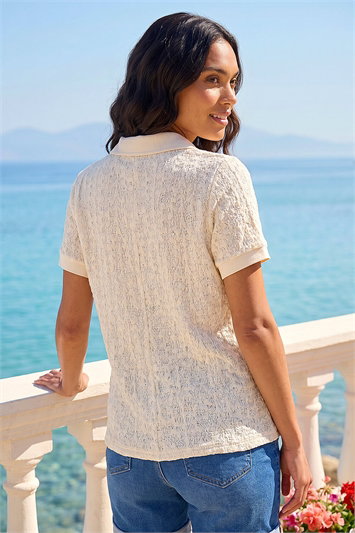 Textured Collar V-Neck Top 19430659