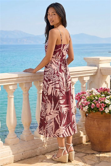 Petite Leaf Print Button Midi Dress 14869595