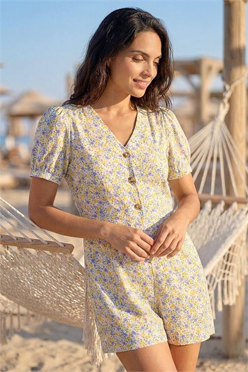 Dusk Ditsy Floral Buttoned Playsuit 14760996