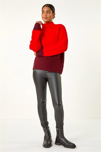 Colour Block Funnel Neck Knit Jumper 16138478