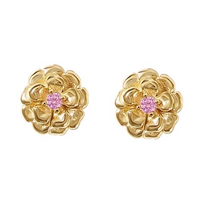 Metallic Pink Toumaline October Birthstone Marigold Birthflower Stud Earrings