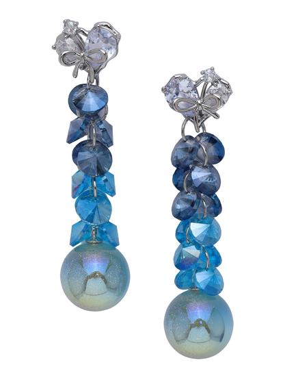 Blue Beaded Globe Drop Earrings