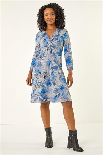 Petite Floral Twist Front Stretch Dress 14818309