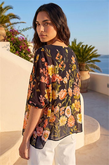 Floral Print Sequin Tunic Top 20241208