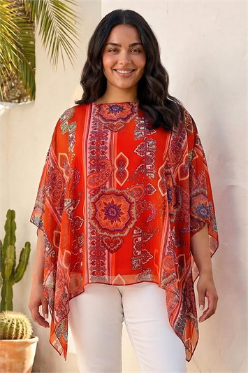 Curve Ikat Paisley Asymmetric Overlay Top 20203378
