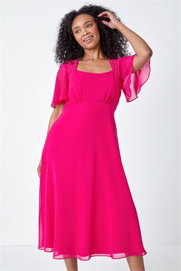 Petite Embellished Pleated Chiffon Midi Dress 14531572