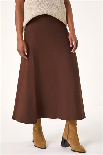 Brown Knitted Midi Stretch Skirt