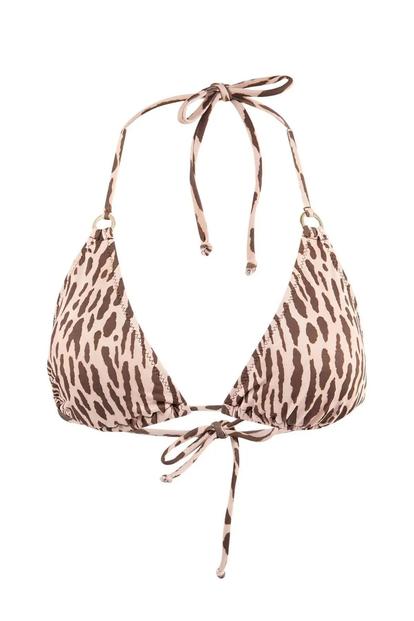Multi Animal Print Triangle Bikini Top With Halterneck Tie Detail