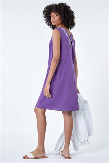 Cotton Blend Embroidered Pocket Shift Dress 14535776