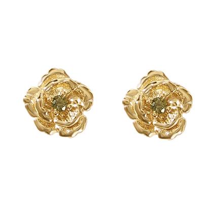 Metallic Peridot August Birthstone Poppy Birthflower Gold Plated Stud Earrings